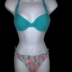 Floral and aqua bikini (see description for sizing)